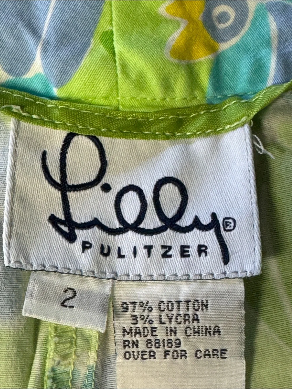 Lilly Pulitzer Vintage Size‎ 2 Crop Pants Tropical Bird Print Green Aqua Blue